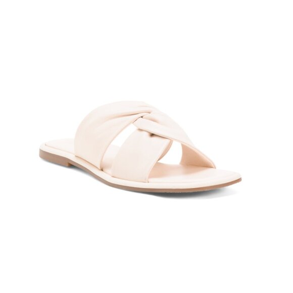 JOURNEE Beige Leather Kanndice Slide Sandals - Picture 1 of 2